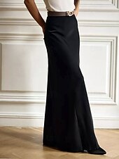 abordables Jupes unies-Femmes Jupe Moulant Mode Maxi Taille Basse Jupes Uni Micro-Élastique Soirée Rue Noir Blanche Kaki Gris Claire Automne Polyester