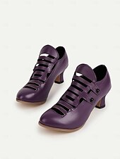 abordables années 1930-Femmes Chaussures à Talons Rétro Soirée Travail Quotidien Bouton Talon Cône Bout Rond Élégant ancien Marche PU Mocassin Noir Rouge Rouge Bordeaux
