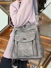 abordables Sacs à Dos de Mode-Sac à dos convertible en similicuir pour femme – Sac à bandoulière vintage multi-poches avec pompon pour les déplacements quotidiens, les voyages et le travail