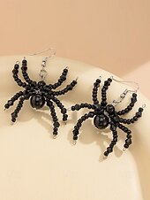 abordables Accesorios de Halloween-Conjunto de collar y pendientes de cuentas de araña de Halloween para mujer: joyería acrílica gótica de aleación negra y roja, accesorios de disfraz espeluznantes y adorables para fiestas y cosplay.