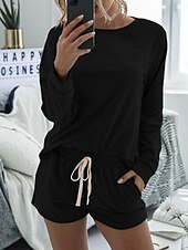 tanie Damskie krótkie komplety-Damskie Moda Moda miejska Codzienny Zestawy spodenek Długi rękaw Półgolf Równina Ściągana na sznurek Codzienny Czarny Rumiany róż Królewski błękit Lato Luźna