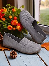 economico Slip-ons e mocassini da donna-scarpe slip-on da donna a punta larga – comode ballerine in Flyknit traspirante, perfette per l&#039;uso quotidiano, i viaggi, il giardino e le attività all&#039;aperto