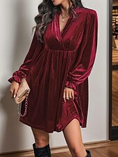 preiswerte Einfaches Kleid-Damen Minikleid Samtkleid Freizeitkleid Mode Modern Täglich Date Wochenende Normale Passform Einfach Langarm V Ausschnitt Wein Marineblau Orange Grün Herbst Winter