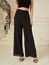 economico gamba larga e vita alta-Per donna Culotte Gamba Larga Pantaloni Elegante Lunghezza intera Vita media Semplice Elastico in vita Micro-elastico Formale Ufficio Abbigliamento Quotidiano Nero Estate Primavera Autunno