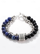 Недорогие Мужские украшения-мужской браслет-цепочка из натуральных камней с бусинами – двухрядный регулируемый браслет с застежкой-тогл для повседневного, уличного и праздничного стиля