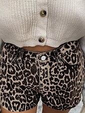 levne Džínové šortky-Dámské Kraťasy Kalhoty Šik ven Na běžné nošení Krátký Přírodní Leopard Kapsy Elastický pas Pohodlný Pohodlné Dovolená Jdeme ven Hnědá Léto Běžný