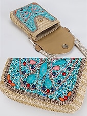 economico Borse a Tracolla-Borsa a tracolla con perline da donna con design a farfalla colorata, stile bohémien, borsa a tracolla casual e da viaggio per donna, perfetta per spiaggia, vacanze e gite estive