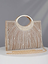 cheap Clutches &amp; Evening Bags-Women’s Rhinestone Evening Clutch Bag with Round Handle – Sparkly Gold Crystal Purse for Cocktail Parties, Weddings &amp; Formal Events