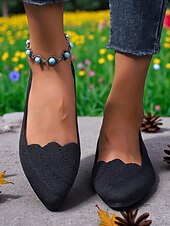 preiswerte Ballerinas für Damen-Weiße Flyknit-Ballerinas mit spitzer Zehenpartie für Damen – Ballerinas mit gewelltem Rand für Frühlingspicknicks, Gartenpartys und den Weg zur Arbeit