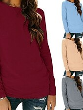 preiswerte Damen Einfache Oberteile-Damen T Shirt Einfach Mode Modern Langarm Rundhalsausschnitt Normale Oberteile Täglich Schwarz Wein Grau Sommer
