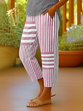 abordables Pantalon droit-Femmes Chinos Shorts Pantacourt Élégant Vacances ancien Longueur cheville Taille haute Graphique Rayure Rayé Superposé Non Elastique Extérieur Rue Quotidien Noir Bleu Rouge Été Printemps