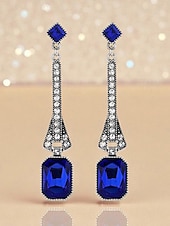 cheap Women&#039;s Earring-Women&#039;s 1920s Gatsby Drop Earrings - Art Deco Long Dangle Earrings with Blue Gemstones and Rhinestones for Roaring Twenties Parties