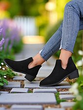 abordables Botines-Botines de ante sintético para mujer con tacón bajo: botas cortas informales para uso diario, paseos de otoño y caminos rurales.