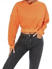economico Felpe foderate in pile-Per donna Felpa Pullover Felpe Semplice Casual Manica Lunga Girocollo Top Regolari Casa Streetwear Ferie Arancione Autunno Inverno
