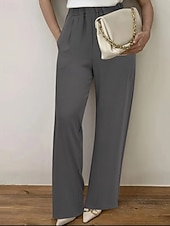 economico gamba larga e vita alta-Per donna Gamba larga Pantaloni Eleganti Moda Streetwear Lunghezza intera Naturale Semplice Tasca Elastico in vita Confortevole Formale Ufficio Uscire Grigio Nero Autunno Vestibilità regolare