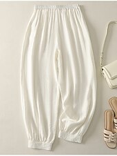 preiswerte Schlichte Hose aus Baumwollleinen-Damen Chinos Haremshose Vintage Ethno-Stil Basic Knöchellang Hohe Taille Einfach Tasche Kordelzug Komfort Außenbereich Dehnbar Urlaub Straße Täglich Schwarz Beige Kaffee Sommer Frühling Normale