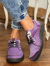 abordables Baskets femme-Chaussures décontractées à lacets en cuir violet pour femmes – Chaussures rétro confortables faites à la main pour le quotidien, les voyages et les activités de plein air
