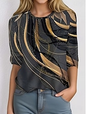 voordelige Kunst &amp; Design t-shirt-Dames T-shirt Grafisch Geometrisch Vintage Stijlvol Klassiek Lange mouw Strakke ronde hals Ronde hals Normale tops Dagelijks Afdrukken Wit Blozend Roze Groen Khaki Lichtgrijs Zomer Lente Herfst