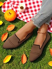 abordables Ballerines femme-Ballerines Flyknit beiges pour femmes à bout pointu – des ballerines légères et décontractées à enfiler pour les pique-niques d&#039;automne, les champs de citrouilles et les cafés du week-end