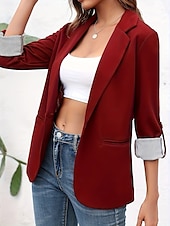 preiswerte Blazer &amp; Anzüge-Damen Blazer Bequem Atmungsaktiv Knöpfe Mode Modern Einfach Arbeit Täglich Regulär Umlegekragen Normale Passform Langarm Oberbekleidung Schwarz Rote Burgunderrot Frühling Herbst
