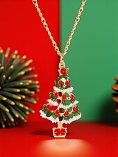 abordables Collier pour femme-Ensemble de bijoux pour femme en forme de sapin de Noël avec collier pendentif en émail festif et boucles d&#039;oreilles pendantes - accessoires de fête pour les fêtes de Noël et les cadeaux