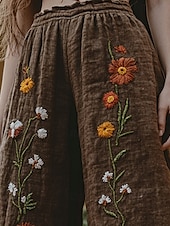 cheap Wide Leg &amp; High Waisted-Women&#039;s Wide Leg Pants Trousers Palazzo Pants Fashion Boho Full Length High Waist Flower Elastic Waist Print Breathability Comfortable Street Daily Wear Going out dark brown Coffee Spring Fall