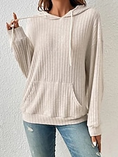 billige Teksturert hettegensere og sweatshirt-Dame Pullover hettegenser-genser عادي Gatemote Fritid Behagelig Langermet Med hette Vanlige topper Gate Ferie Ut på byen Lomme foran Svart Beige Grå Høst