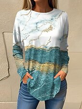 ieftine tricou Art &amp; Design-Pentru femei Tricou Grafic Abstract Epocă Modă Stilat Manșon Lung Stil Nautic Topuri obișnuite Sfârșit de săptămână Imprimeu Roz Îmbujorat Albastru piscină Albastru celest Trifoi Primăvară Toamnă