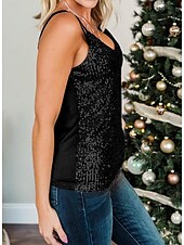 cheap Sexy Tops-Women&#039;s Camisole Tank Top Sparkly Stylish Sleeveless Strap Regular Tops Daily Holiday Sequins Black Summer