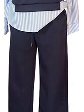 abordables Ensembles chemisiers pour femmes-Femmes Élégant ancien Quotidien Ensembles de Pantalons manche longue Col rond Rayé Patchwork Vacances Travail Occasionnel Bleu Printemps Coupe Ample