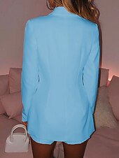 cheap Blazers &amp; Suits-Women&#039;s Blazer Comfortable Breathable Buttons Fashion Modern Plain Work Daily Regular Turndown Regular Fit Long Sleeve Outerwear Light Blue Black Dark Blue Spring Fall