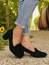 cheap Block Heels-Women&#039;s Blue Block Heel Shoes– Elegant Faux Suede Pumps for Semi-Formal Gatherings, Cottage Garden Parties and Church Sundays
