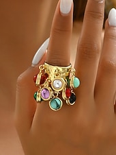 billiga Damringar-Damring i guld med färgglada berlocker - bohemiska cocktailsmycken för fester och festivaler