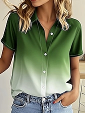 preiswerte Blumenoberteile-Damenhemd Langarm Button-Down-Bluse Einfarbig Ombre Grafik Vintage Tropisch Tägliches Kurzarmhemd Kragen Reguläre Oberteile Täglich Hellgrün Blau Lila Sommer Herbst