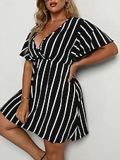 abordables Robes-Femmes Grande taille Robe Décontractée Rayé Col en V Manche Courte Été Printemps Mode Moderne Occasionnel Mini robe Quotidien Fête Robe