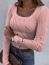 olcso Művészet és Design póló-Womens T-shirt Hosszú Ujjú Bordás Grafika Téglalap Nyakú Hosszú Ujjú Hétköznapi Absztrakt Klasszikus Rendszeres Felsők Napi Nyomtatás Fehér Rózsaszín Kék Lila Zöld Tavasz Ősz Előfelvétel