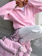 preiswerte Flauschige Sweatshirts-Damen Freizeitjacke Warm Bequem Reißverschluss Lässig Einfach Urlaub Ausgehen Pullover Regulär Umlegekragen Normale Passform Langarm Oberbekleidung Rosa Herbst Winter