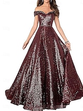 A-Line Evening Gown Elegant Dress Formal Performance Floor Length Short Sleeve Off Shoulder Sequined Backless with Pleats cheap Long Dresses & Gowns-A-Line Evening Gown Elegant Dress Formal Performance Floor Length Short Sleeve Off Shoulder Sequined Backless with Pleats
