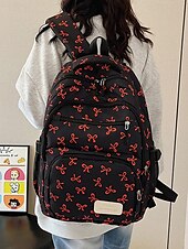 economico Zaini per Università-Set di 3 zaini scolastici per ragazze adolescenti: zaino in tela leggero con stampa di un grazioso fiocco rosa, borsa a tracolla di grande capacità e astuccio per matite, perfetto per la scuola, i viaggi e l&#039;uso quotidiano.