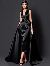 ieftine Rochii de Seară-Rochie de seară elegantă, verde auriu, în linie A, rochie formală de nuntă, lungime până la podea, fără mâneci, decolteu în V, culoarea șampanie, rochie de seară pentru mama miresei, satin elastic cu