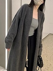 tanie Kardigany i odzież wierzchnia-Damskie Sweter Sweter rozpinany Moda Moda miejska Codzienny Jednokolorowe Prążkowany Otwarty przód Dzianiny Długi rękaw Długie topy Robić na drutach Święto Wyjściowe Weekend Żółtobrązowy Ciemnoszary