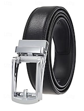 abordables Ceintures pour hommes-Ceinture en cuir véritable pour homme avec boucle à cliquet automatique – Ceinture classique ajustable pour le travail, le bureau et le quotidien