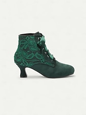 baratos anos 1930-botins femininos vitorianos com cadarço - botins de camurça verde de salto alto para fantasias vintage e steampunk