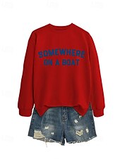 billige Grafisk butikk Sweatshirts &amp; Hettegensere-Dame Genser med genser Bokstaver Gatemote Fritid Langermet Crew-hals Vanlige topper Gate Ferie Trykt mønster Rød Blå Grønn Grå Høst Vinter