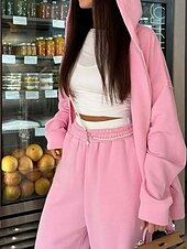 abordables Survêtements pour femmes-Femmes Mode Streetwear Survêtement Ensembles de Pantalons manche longue À capuche Uni Fermeture éclair Tenue quotidienne Date Rose Claire Rouge Bordeaux Beige Printemps &amp; Automne Coupe régulière