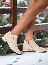 abordables Bottines-Bottines rouges en simili-suède pour femme – bottines à talon bas avec nœud latéral pour les tenues d&#039;hiver, les fêtes de Noël et les achats décontractés