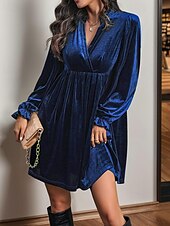 preiswerte Einfaches Kleid-Damen Minikleid Samtkleid Freizeitkleid Mode Modern Täglich Date Wochenende Normale Passform Einfach Langarm V Ausschnitt Wein Marineblau Orange Grün Herbst Winter