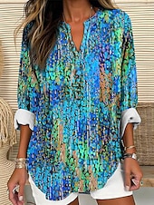 cheap Art&amp;Design Tops-Women&#039;s Shirt Long Sleeve Tunic Tops Ombre Graphic Vintage Tropical Hawaiian V Neck Regular Tops Daily Holiday Beach Wear Print Blue Purple Orange Green Summer Spring