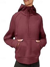cheap Plain Tops-Women&#039;s Pullover Hoodie Sweatshirt Plain Streetwear Casual Long Sleeve Hooded Regular Tops Street Holiday Zipper Light Pink Black Pink Red Navy Blue Winter
