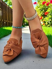 abordables Chaussures sans lacet et mocassins femme-Chaussures à enfiler Flyknit Bow pour femmes – Chaussures plates décontractées, légères et respirantes pour un usage quotidien, les pique-niques dans le jardin et les rassemblements en plein air